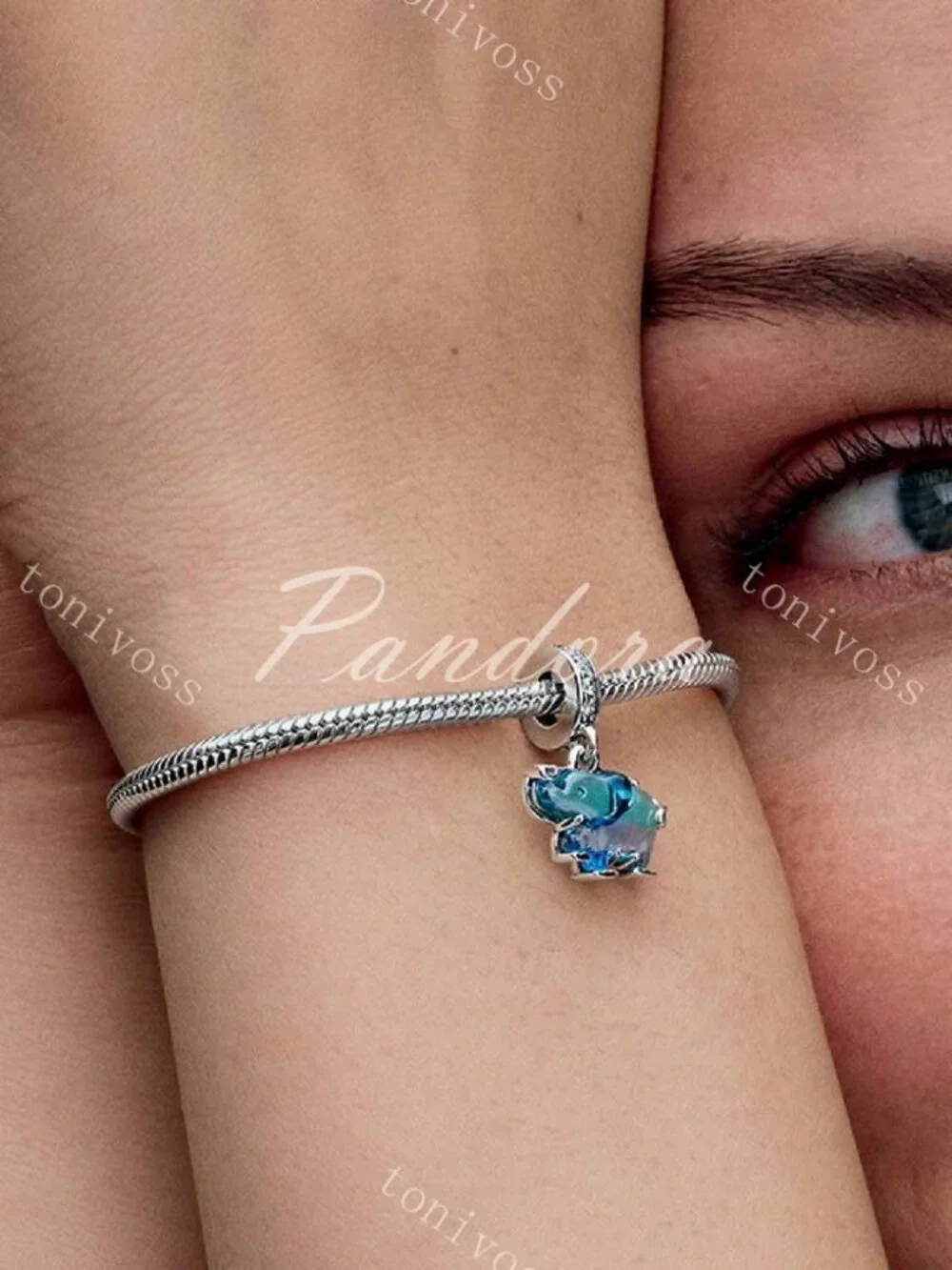 Pandora Blue Murano Glass Elephant Dangle Charm
